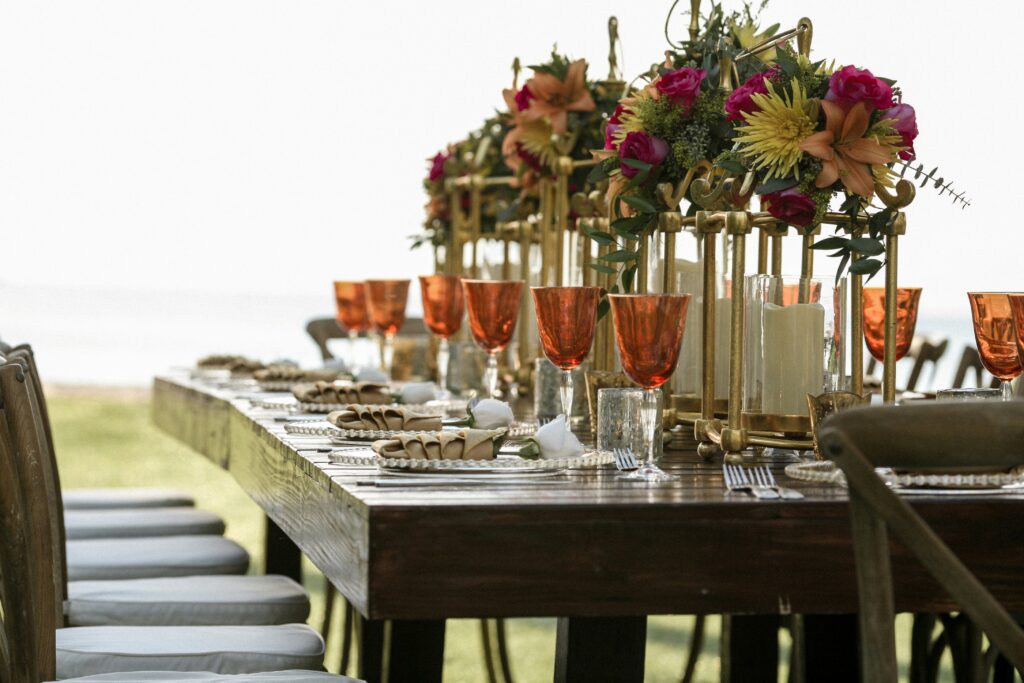 table decorated for a private dinner in napa valley